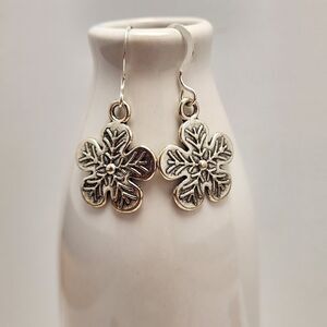 Tibetan Silver Snowflake Winter Earrings Sterling Silver Earwires Handmade